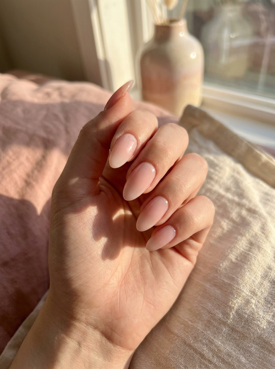 Milky Pink Sommer Nägel mit sheer rosigem Finish